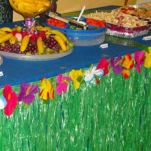 Adorox 1 Table Skirt Hawaiian Luau Hibiscus Green Table Skirt 9ft Party Decorations (Green (1 Table Skirt))
