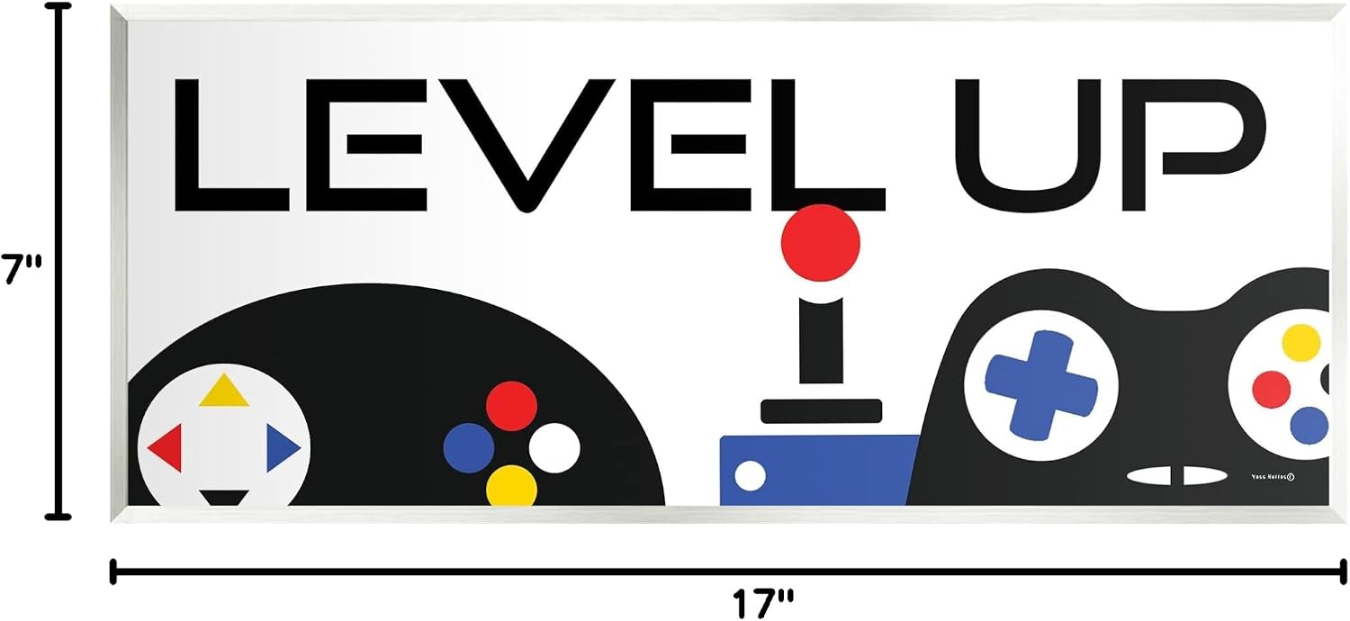 Stupell Industries Level Up Varied Gaming Controllers Wall Plaque Art, Design by Yass Naffas Designs