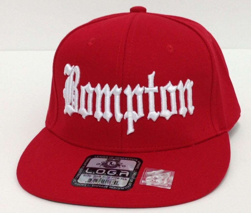 Flat Bill Bompton Snapback Hat Baseball Cap Hip-Hop Red/Red/White