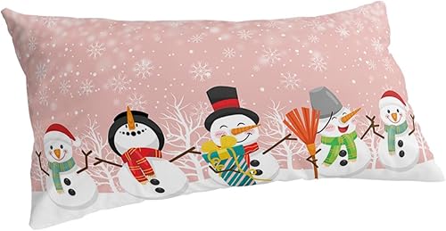 Miniatura 8 de Fundas de almohada de tamaño estándar de muñeco de nieve navideño, 2 paquetes de fundas de almohada suaves decorativas para sofá de cuerpo largo