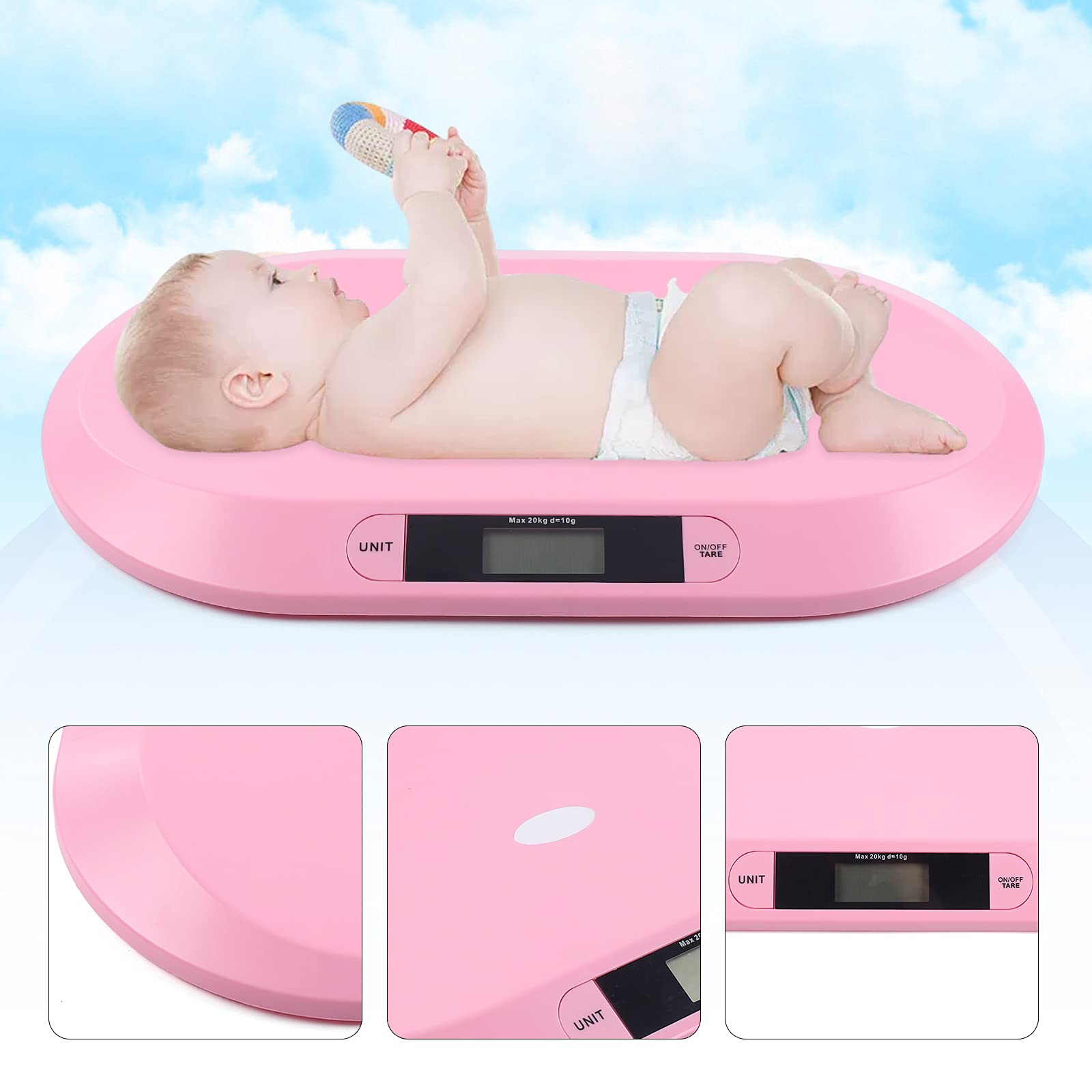 Báscula de bebé, báscula digital precisa para bebé, con pantalla LCD, rosa, pesa de animales multiusos, adecuada para pesar objetos menos de 20 kg, es adecuada para pesar bebés, gatos, perros, etc