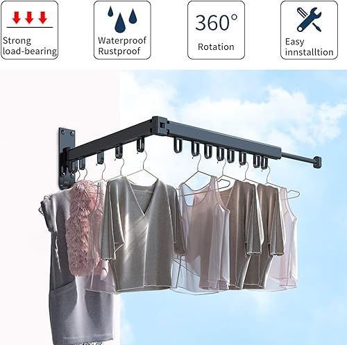 Miniatura 3 de Colgador de ropa de pared para ahorrar espacio estante de secado de ropa plegable retráctil con barra de toalla diseño de fácil instalación balcón