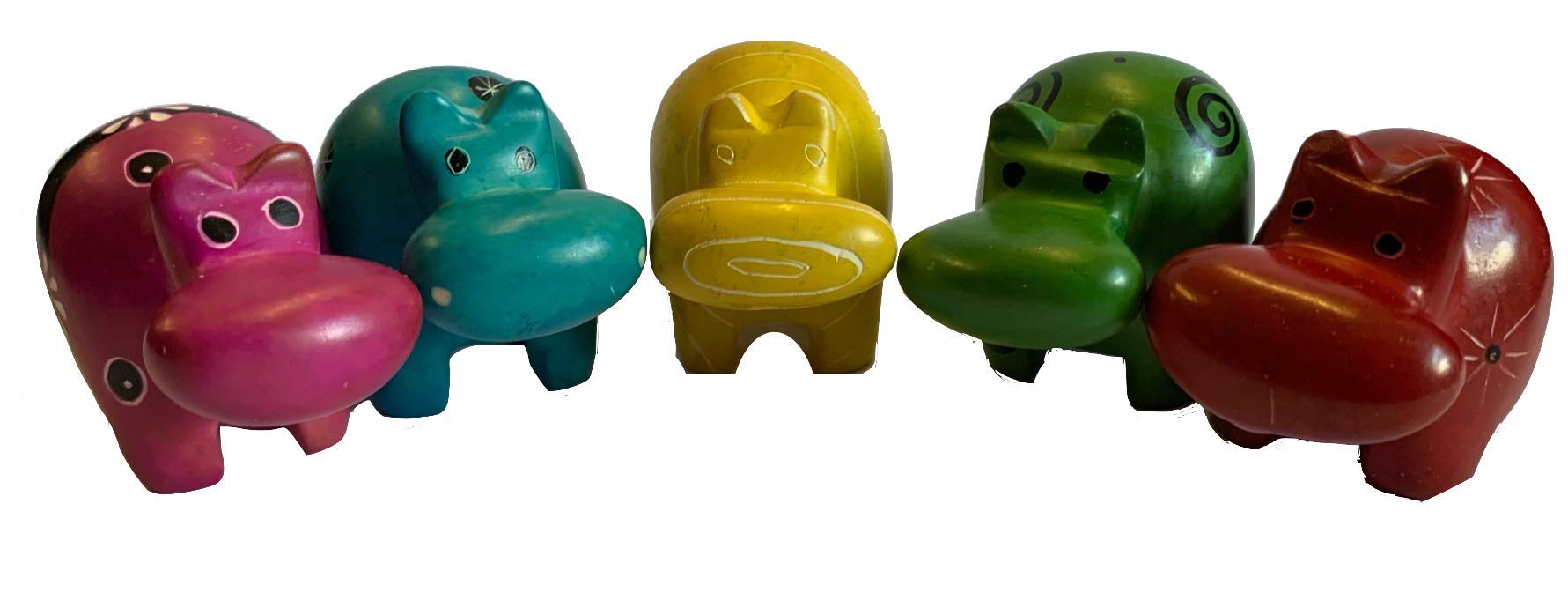 Soapstone Set of 5 Colourful Hippos - Fair Trade and hand crafted in Kenya