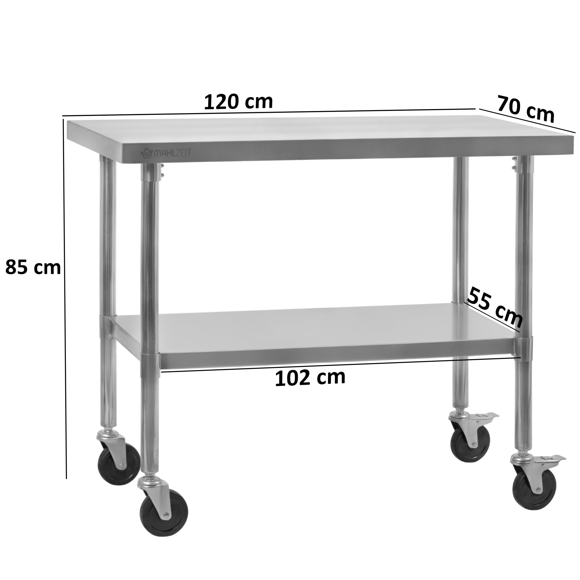 Mahlzeit Edelstahltisch 120 x 70 x 85 cm | Arbeitstisch, Küchentisch, Edelstahl Zubereitungstisch | Gastronomietisch, Serviertisch, Catering Tisch, Küchenplatte | Tisch für Küche und Gastronomie