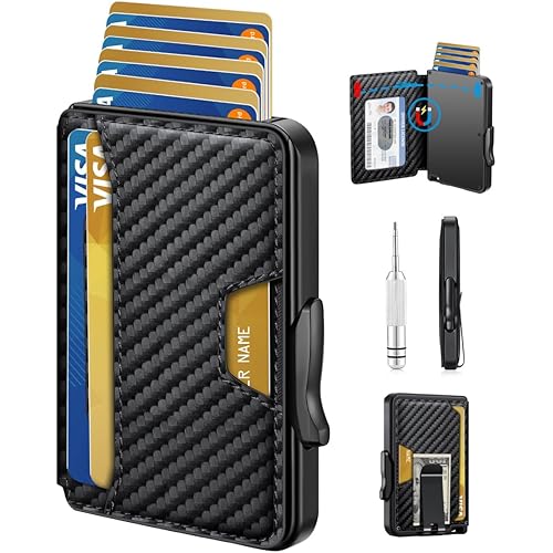 Wallet for Men, Mens Wallet Minimalist Slim Wallet, RFID Blocking Smart Pop Up Wallet with Money Clip, Metal Card Holder Wallet, Front Pocket Wallet Tarjeteros De Hombres