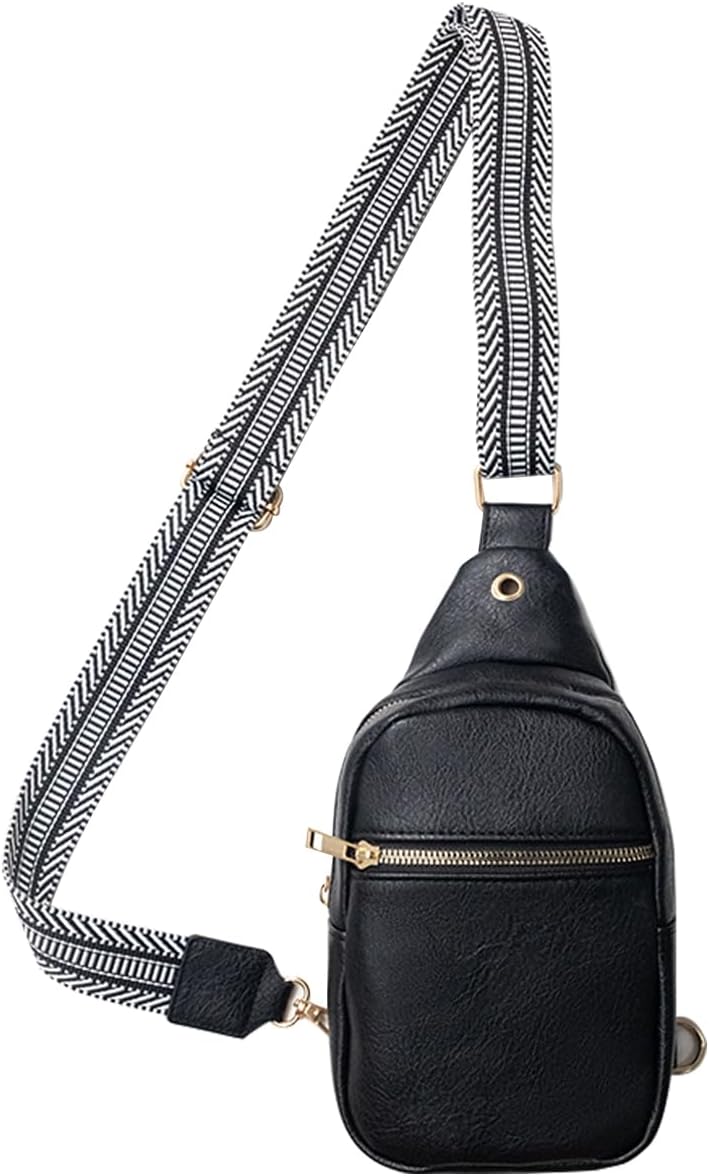 Small Sling Bag For Women,PU Leather Chest Bag,Adjustable Straps Shoulder bag Crossbody Bag