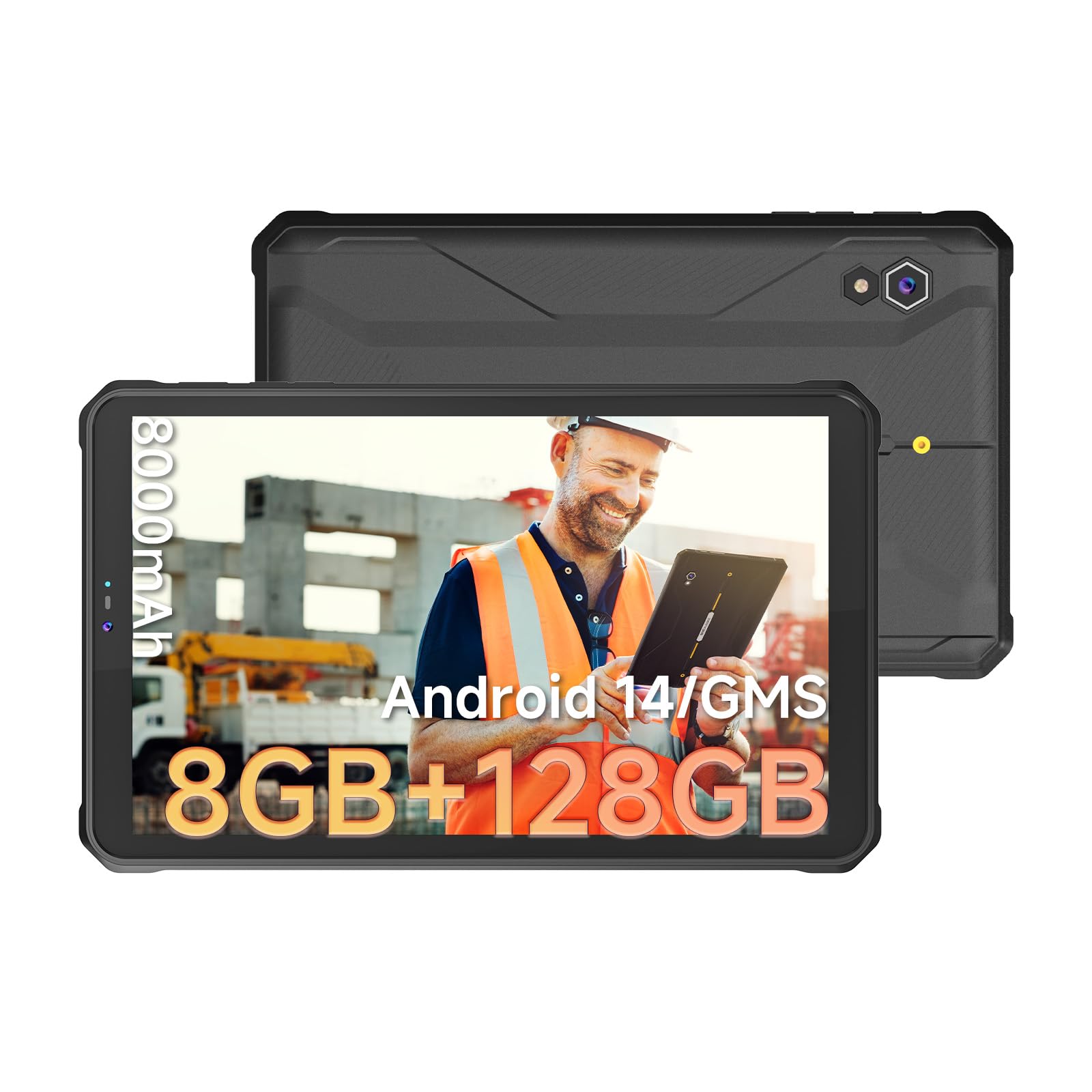 ONERugged Rugged Tablet T1, 8.68 inch Android 14 Tablets, 8000mAh 8GB+128GB (512GB TF) Industrial PC, 48MP+32MP Octa-Core IP68 Waterproof Computer for