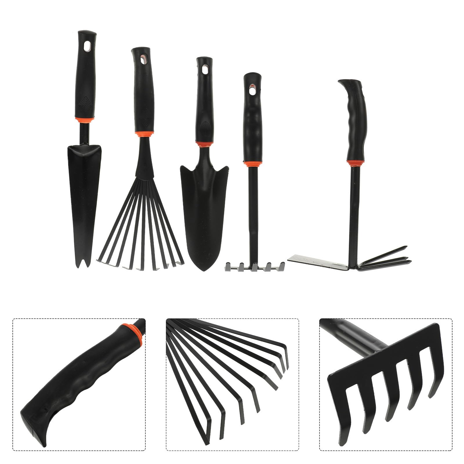 HOMSFOU 5 Piezas Pala de Jardinería Mango de Madera Herramienta para Excavar Suelo en Jardinería Hierro y Vinilo Negro y Floristerías