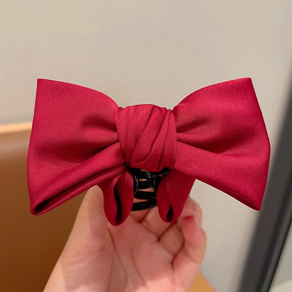Elegant Bow Hair Claw Clip Satin Bows Claw Clips for Women Red Bow Clips Hair Accessory Perfect for Formal Occasions Everyday Elegance for Girls with Long Thick Hair for all types 1pc - Image 2