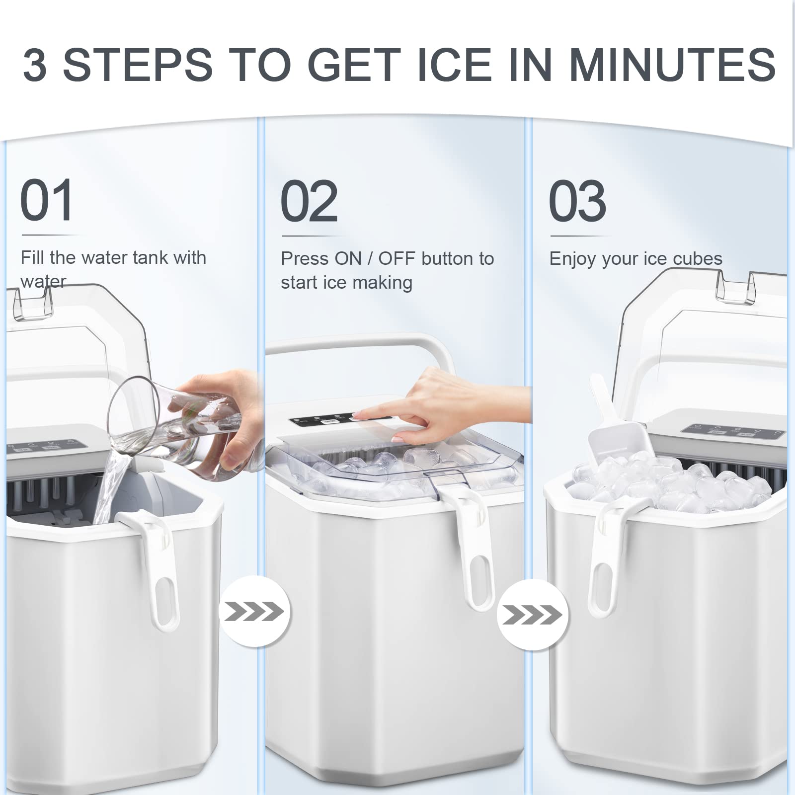 Antarctic Star Countertop Ice Maker, S/L Bullet Ice, 28lbs/Day, 9 Ice Cubes In 6 Mins, Portable Ice Machine With Ice Scoop And Handle, Self-Cleaning, One-Click Operation, For Kitchen Office Home White on Fridge.com - View 4