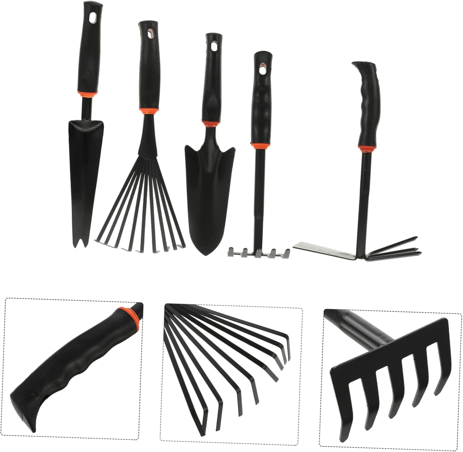 5pcs Durable Iron Gardening Tool Set with Comfortable Grip for Planting Digging and Weeding Includes Multi-Purpose Shovel Hoe Rake and Cultivator for Succulent and Flower Gardening