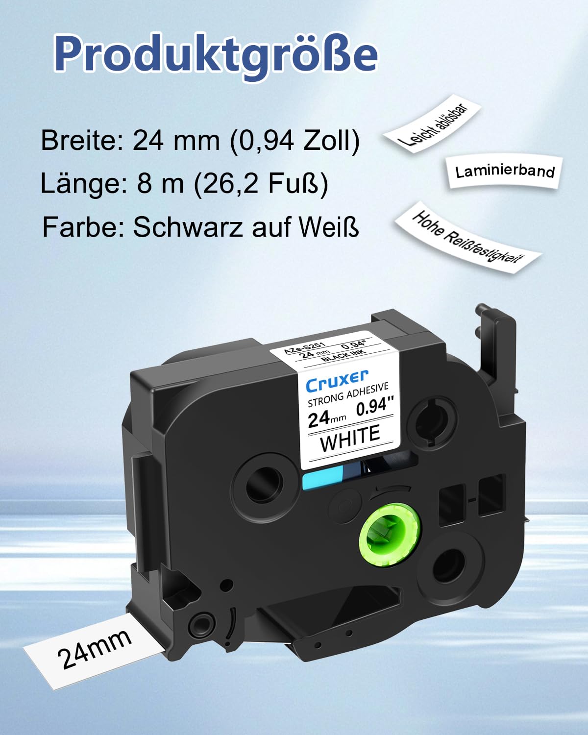 Cruxer 10er-Pack Kompatibel mit Ptouch TZe-S251 24 mm Schwarz auf Weiß | TZeS251 Stark klebend Laminiertes Etikettenband Ersatz für Ptouch PT-D600 E500 H500 P710BT 1400 9200DX Etikettendrucker