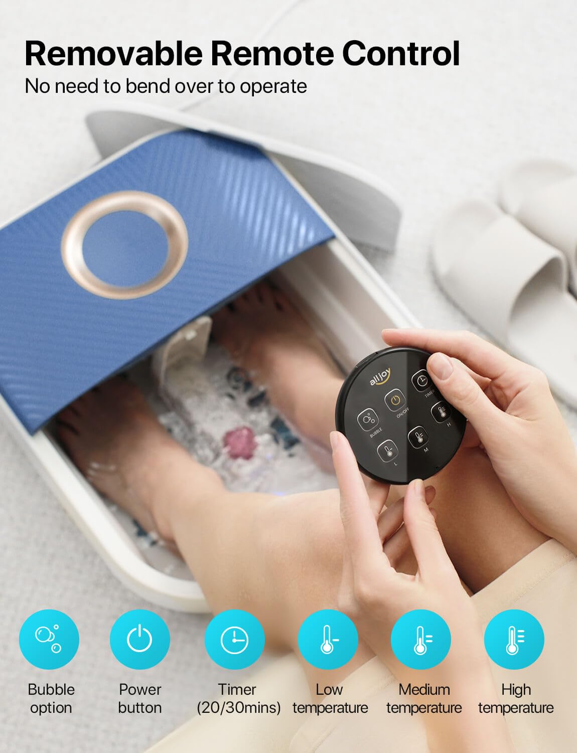 Collapsible Foot Spa Bath Massager with Heat, Remote Control, Temperature Control, Bubbles, Pumice Stone, Timer, Foot Spa Soak Tub for Foot Pain Relief