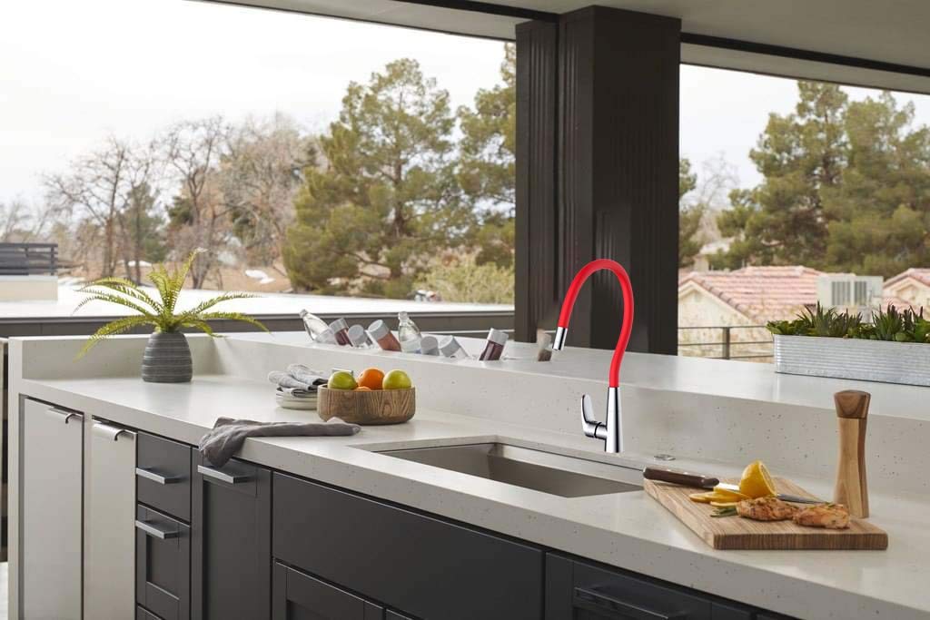 Hesanit Luna Kitchen Mixer Faucet Tap With Flexi-Spout - Red Spout
