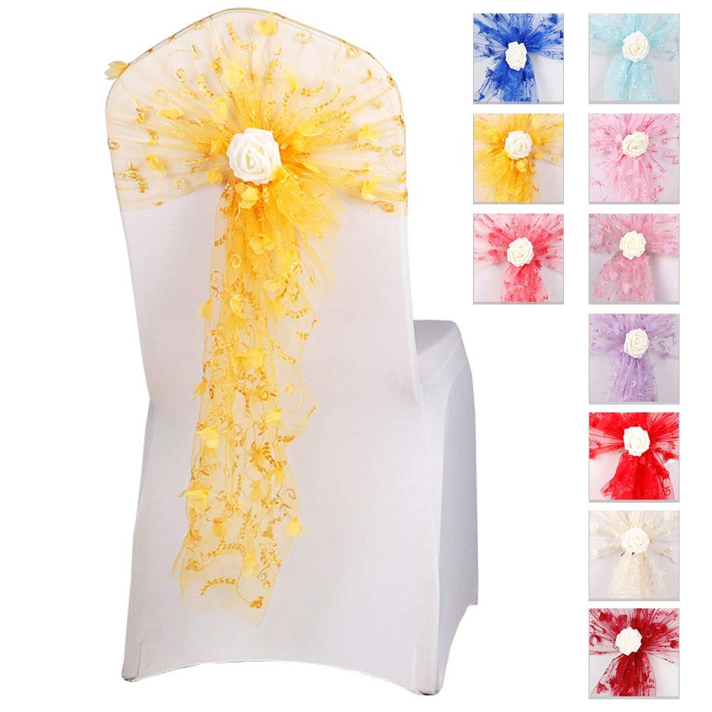 Fiocchi in Organza per sedie, con Chiusura Posteriore, per Feste e Banchetti di Natale, Sintetico, Oro, 30 pz