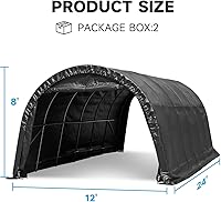 Vista 2 de MELLCOM Cochera resistente de 12 x 24 pies, garaje portátil con marco de metal de acero y techo de estilo redondo, toldo antinieve, refugio