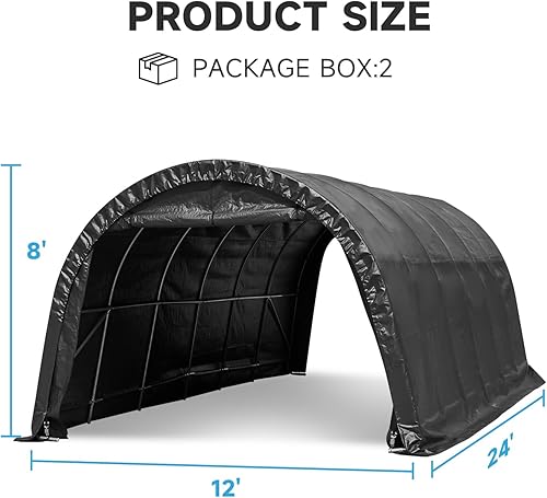 Miniatura 2 de MELLCOM Cochera resistente de 12 x 24 pies, garaje portátil con marco de metal de acero y techo de estilo redondo, toldo antinieve, refugio de