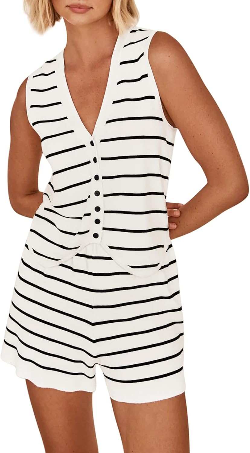 Pink Queen Vest Sets Women 2 Piece Outfits 2025 Summer Casual Knit Loungewear Sleeveless Button Down Top Matching Shorts Set - Image 7