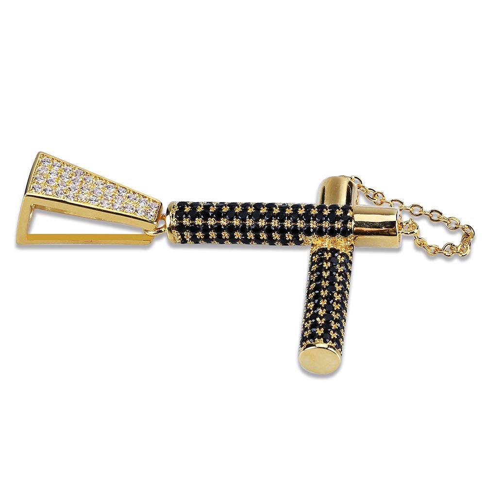 Naszyjnik z osobowością, hiphopowy nunchaku w kształcie miedzi z cyrkoniami i dodatkami