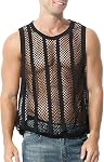 Mens Fishnet Tank Top Mesh Sleeveless T-Shirt Hollow Out Sheer Vest Undershirts
