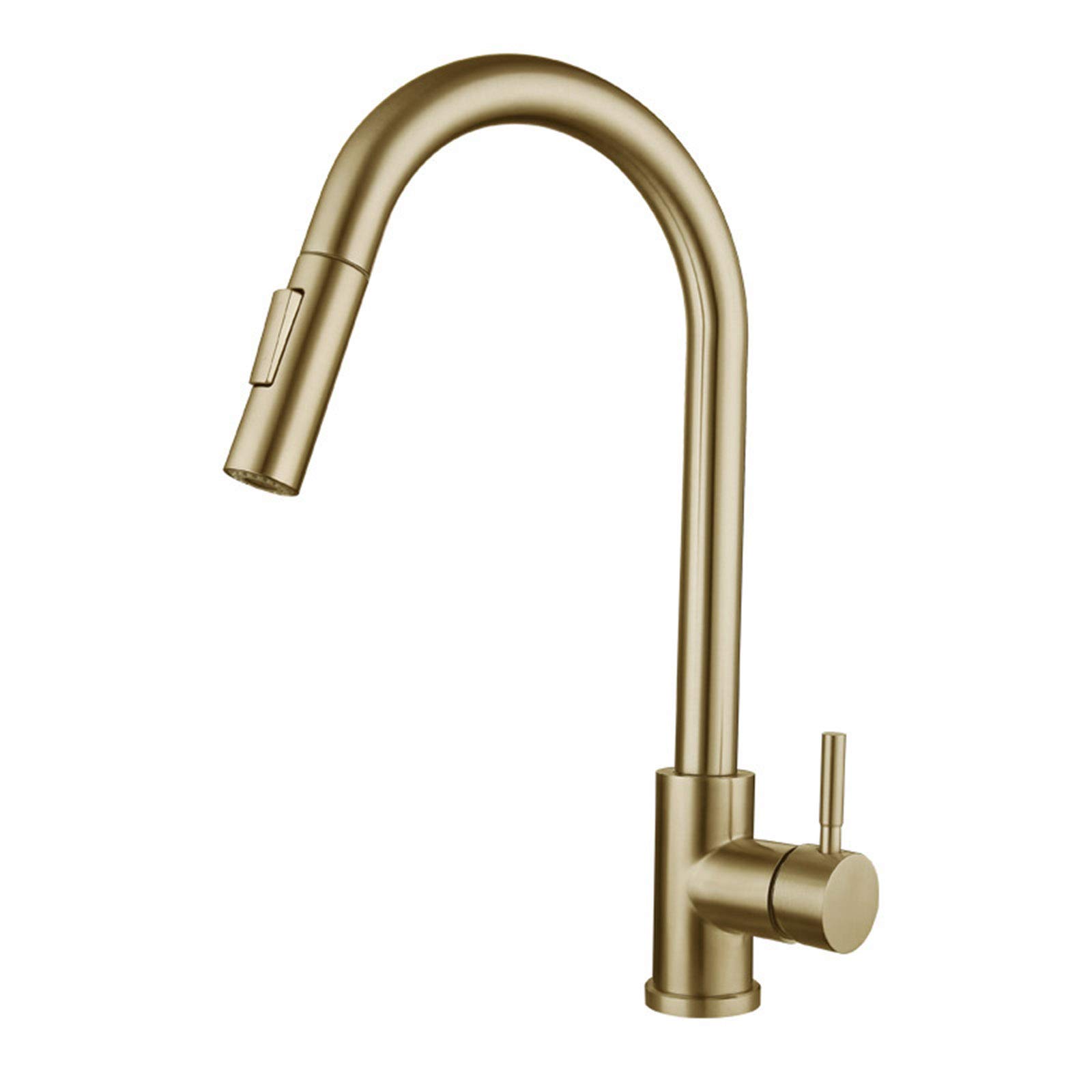 ZYCHSJXA Brushed Nickel 360° Rotation Pull-Out Kitchen Faucet, High Arc Single Handle Induction Mixer Tap, Stainless Steel Hot & Cold Sink Faucet with Sprayer - White