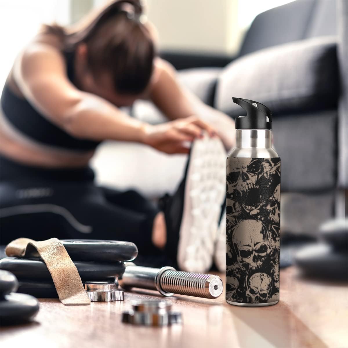 Insulated Stainless Steel Water Bottle with Straw 20oz Retro Vintage Skull Skeleton Gothic Sports Water Bottles BPA Free Leakproof Metal Vacuum Flask Jug for Kids Gym Fitness