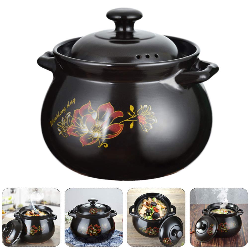Hemoton Casserole en céramique anti-adhésive 2,8 L en faïence avec couvercle pour ragoût, soupe, résistant aux rayures (noir)