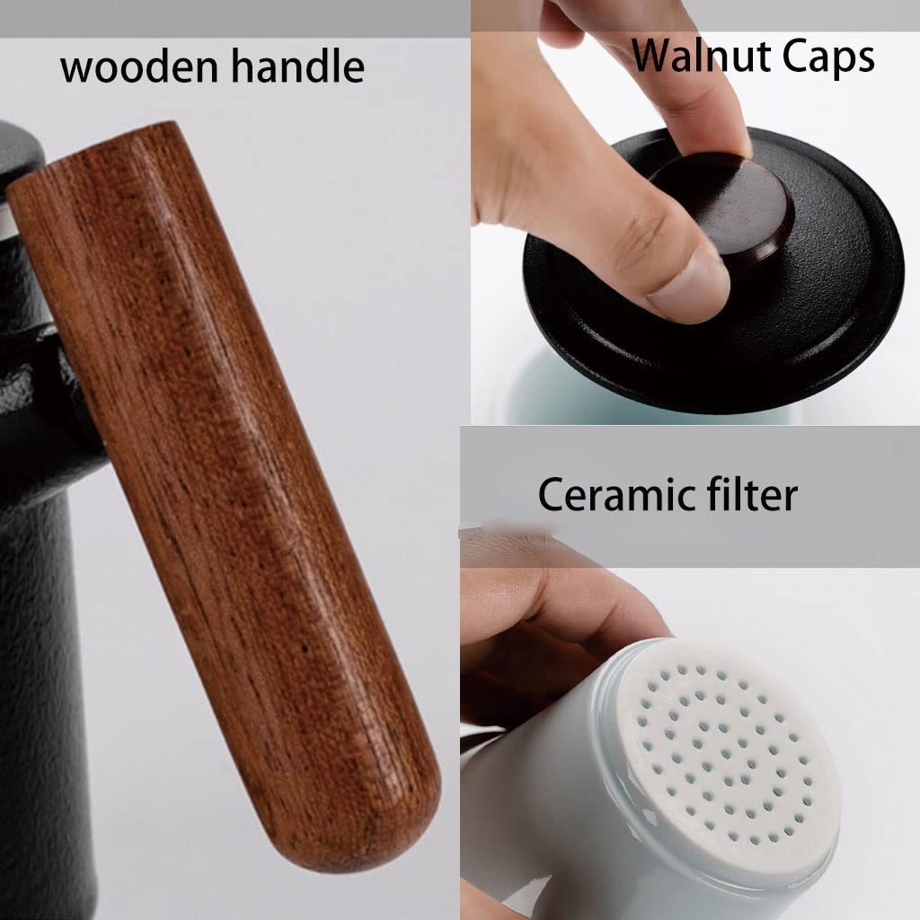 HSQMA Teebecher Mit Deckel, Keramik Teetasse Mit Deckel Porzellan Sieb Becher Aus Steinzeug Für Losen Tee Oder Teebeutel 400ml Keramik Teetasse Mit Holzgriff (Color : Blue)