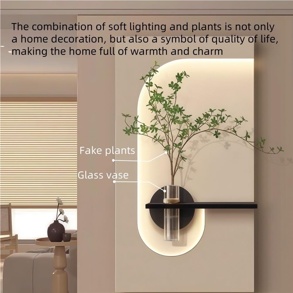 TJTKWIR Wall Painting Decoration for Entry, Luminous 3D Wall Sculpture Painting Decor with Fake Plants and Glass Vase, Sandstone Wall Mural for Living Room Bedroom(Black,Medium) - Image 5