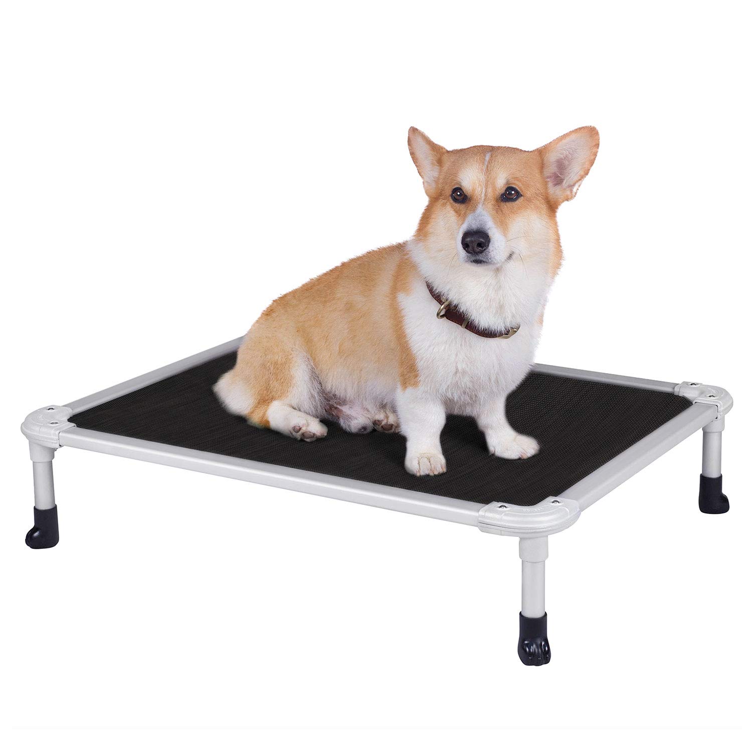 Veehoo Chew Proof Elevated Dog Bed - Cooling Raised Pet Cot - Silver Aluminum Frame and Durable Textilene Mesh Fabric, Unique Designed No-Slip Feet for Indoor or Outdoor Use, Black 56 x 43 x 18 cm