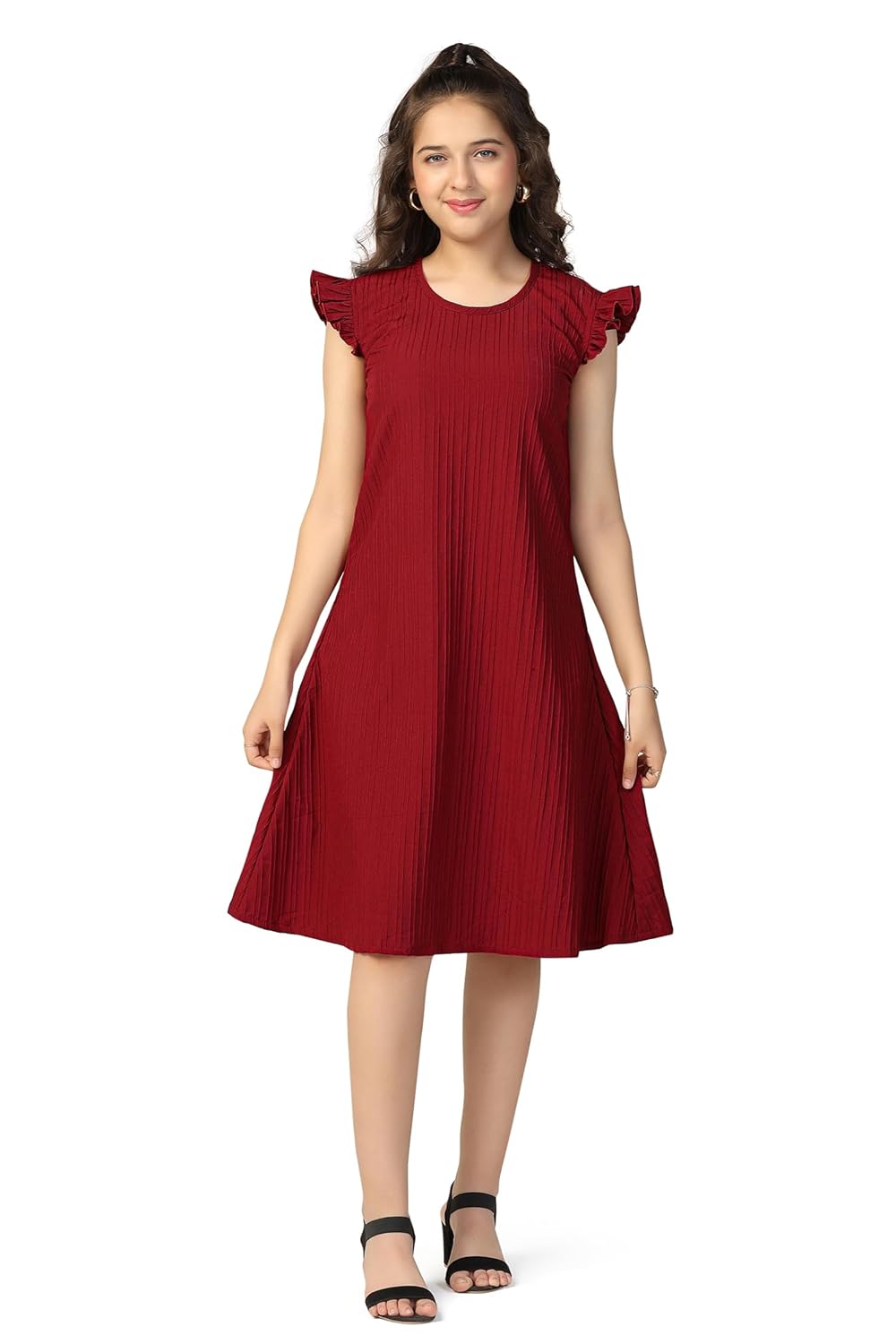 Fashion Dream Girls Solid Knee Length Dress|Girl Dress|Frock|Girls Casual Dress|Girls' Frock|Solid Dress for Girls|Knee Length for Girls|Kids Girls