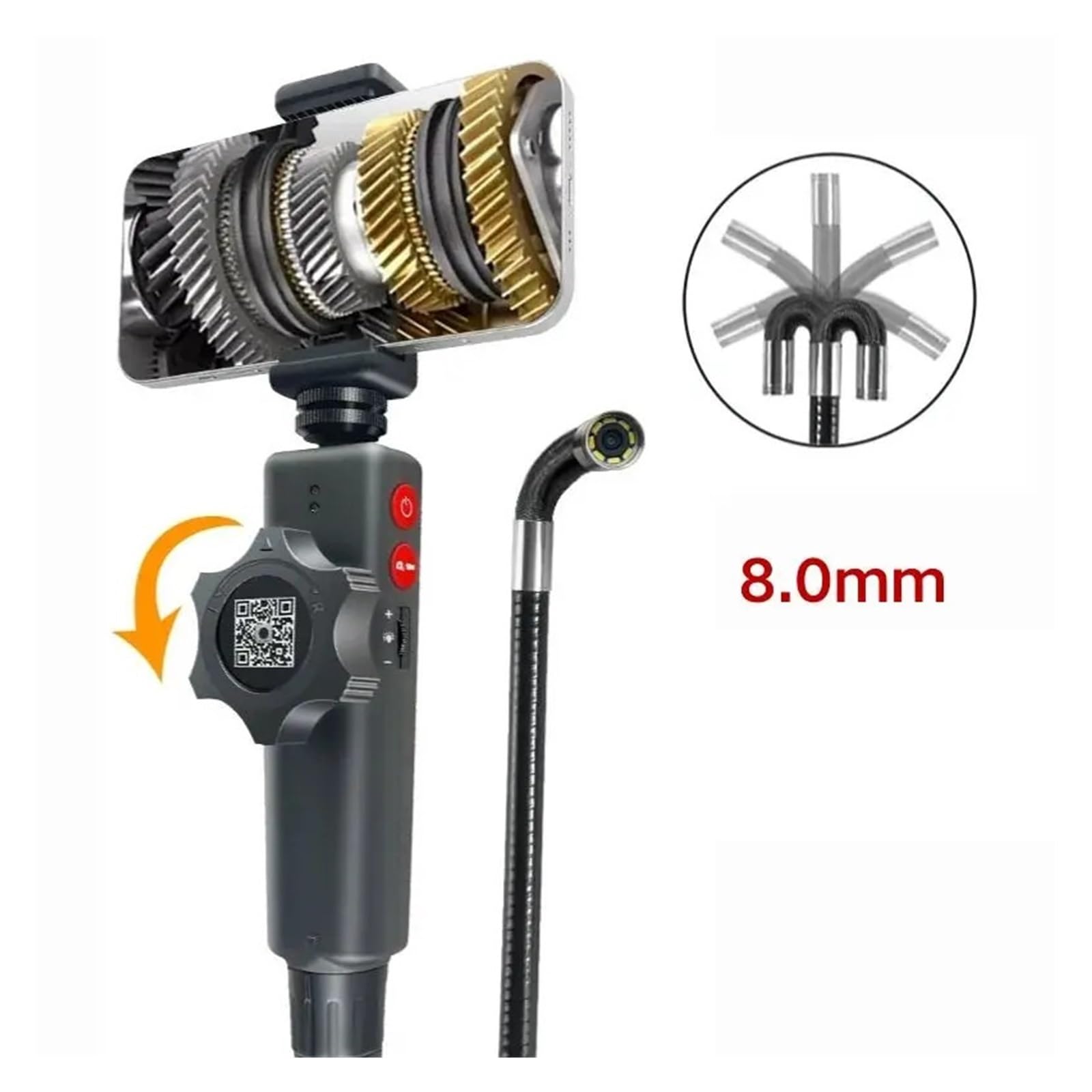 6,0 MM/8, MM 2, MP 180 Stopni Kierownica Endoskop Przemysłowy Samochody Boroskop Inspekcyjny Kamera Z 8 Diodami LED Wyraźniejszy Obraz Dokładniejsze Inspekcje(8.0mm USB)