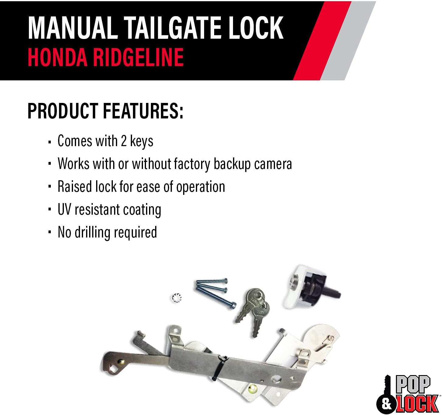 Pop & Lock – Manual Tailgate Lock for Honda Ridgeline, Fits 2005 to 2016 (White, PL6101, Traditional Design)