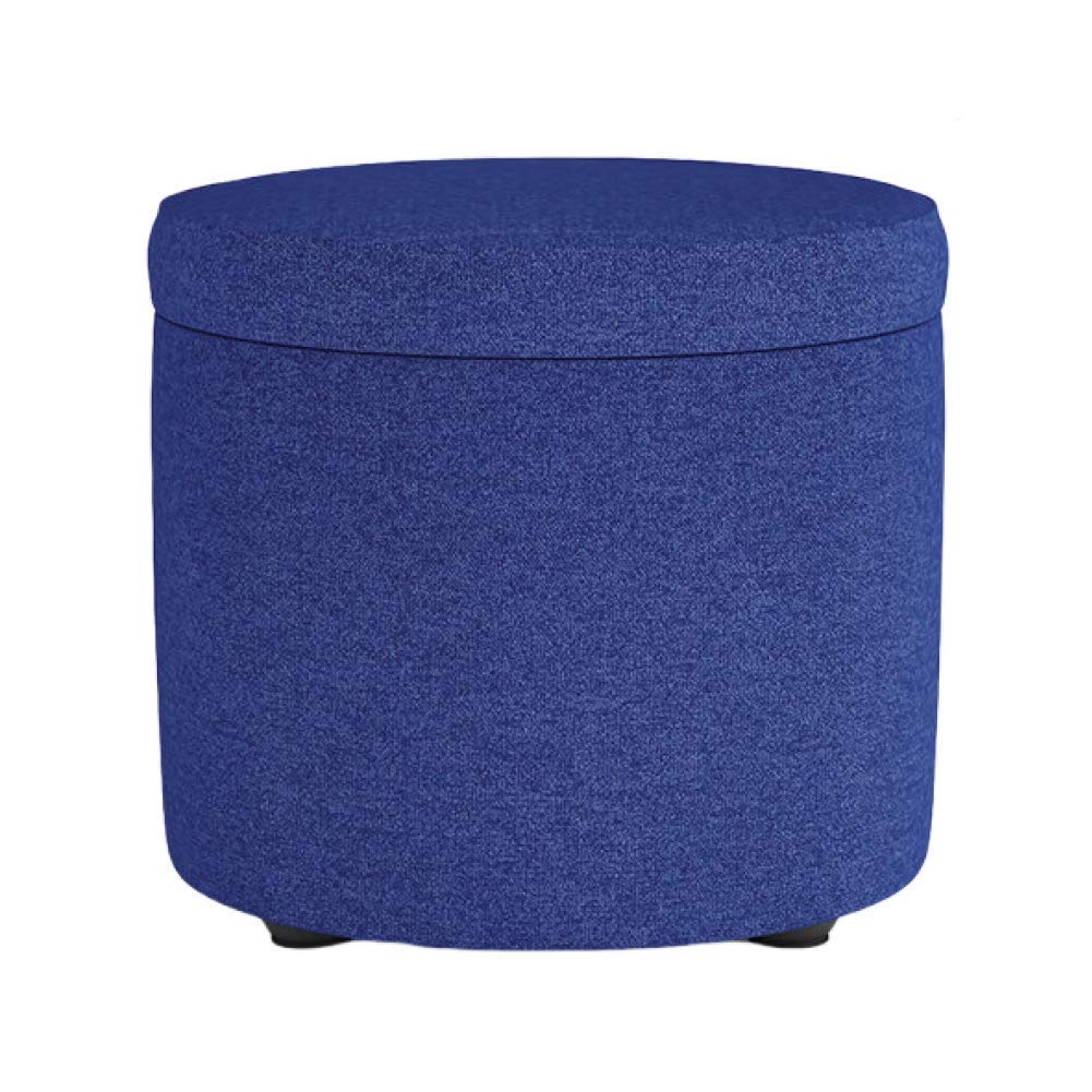 Repose-Pieds Rond en Lin Bleu 32x32x30cm pour Salon