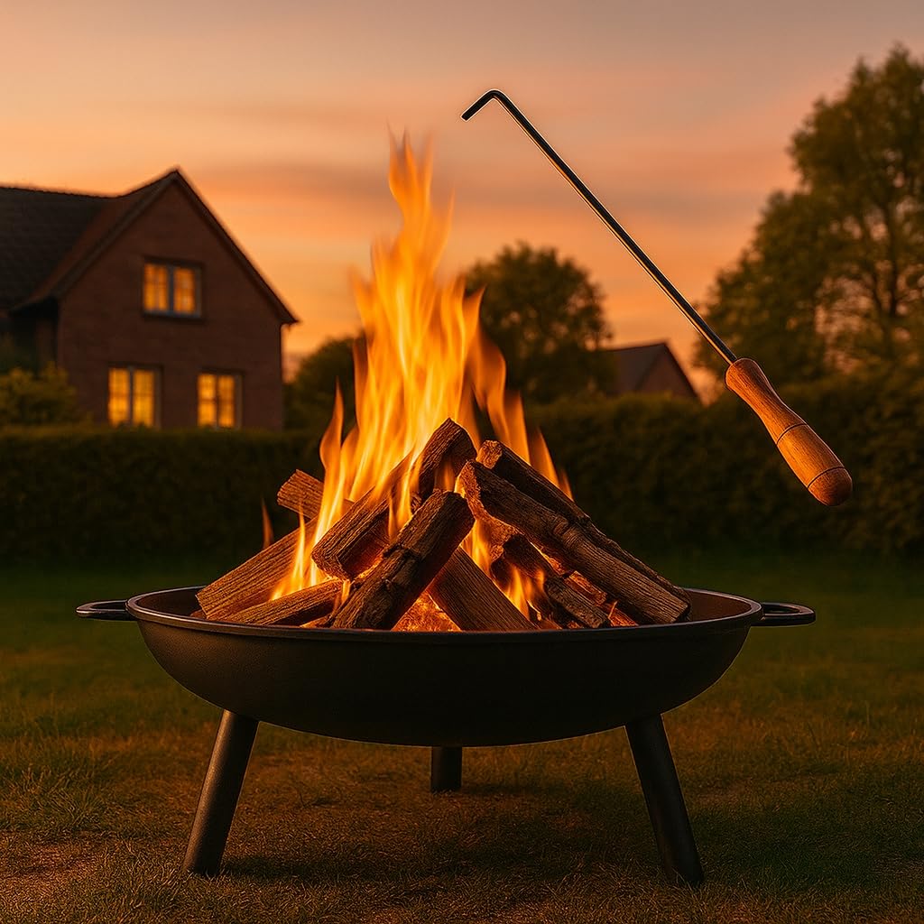 Worldgeil Feuerschale Feuerschalen für den Garten - Feuerstelle Ø 58 cm mit 43 cm Schürhaken - Feuerkorb mit 2 Tragegriffen für Lagerfeuer Garten & Terrasse - 2 Jahre Garantie (Ø 58 cm)