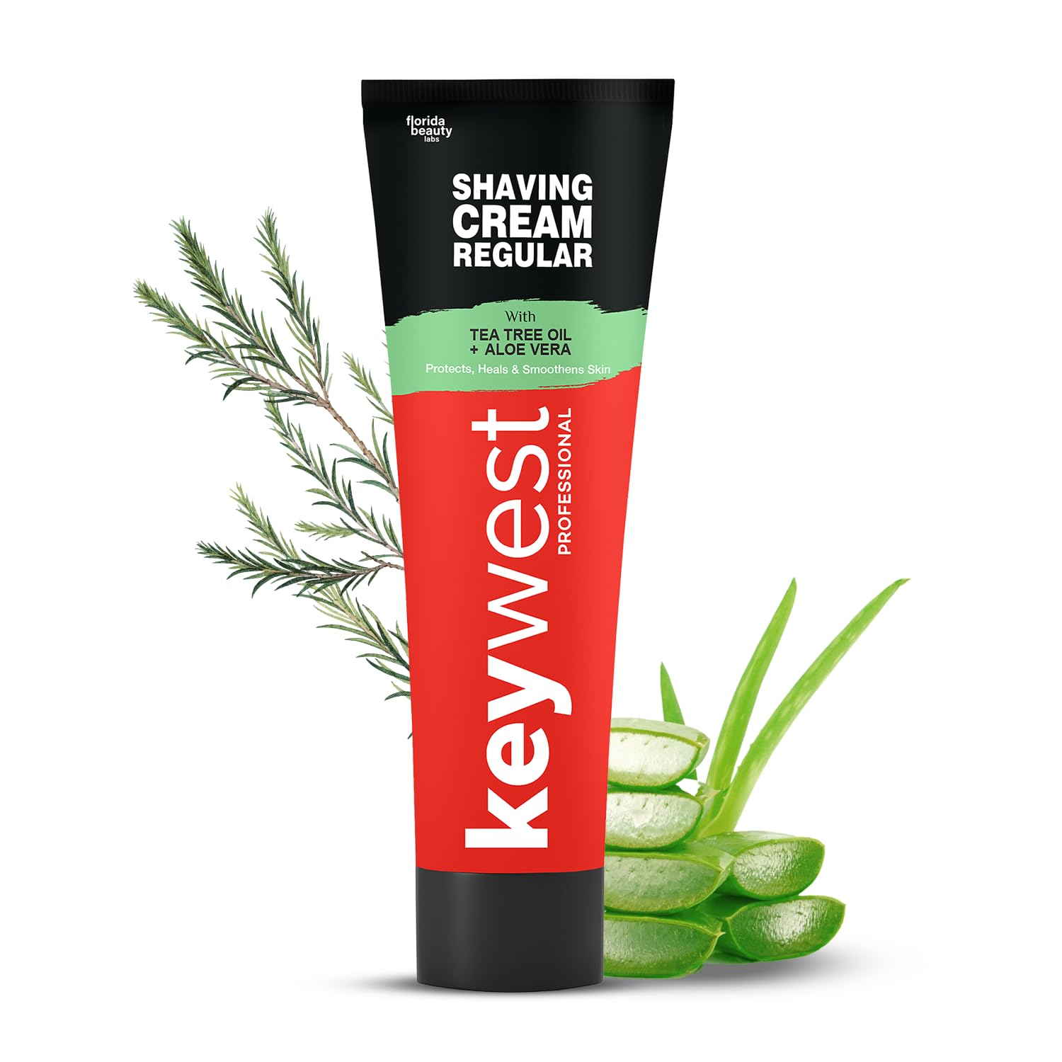 Keywest Regular Shaving Cream 125gm for Men All Skin Types | Enriched with Tea Tree Oil & Aloe Vera | Protects, Heals & Smoothens Skin | Prevents Razor Burns