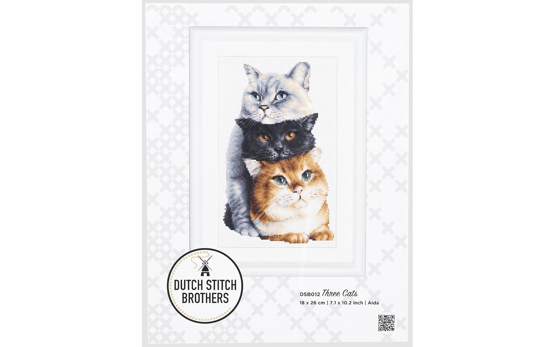 Thea GOUVERNEUR SINCE 1959 Dutch Stitch Brothers - Counted Cross Stitch Kit - DSB012A - Three Cats - White Aida - 10.2 x 7.1 Inch - Embroidery Kit for Adults
