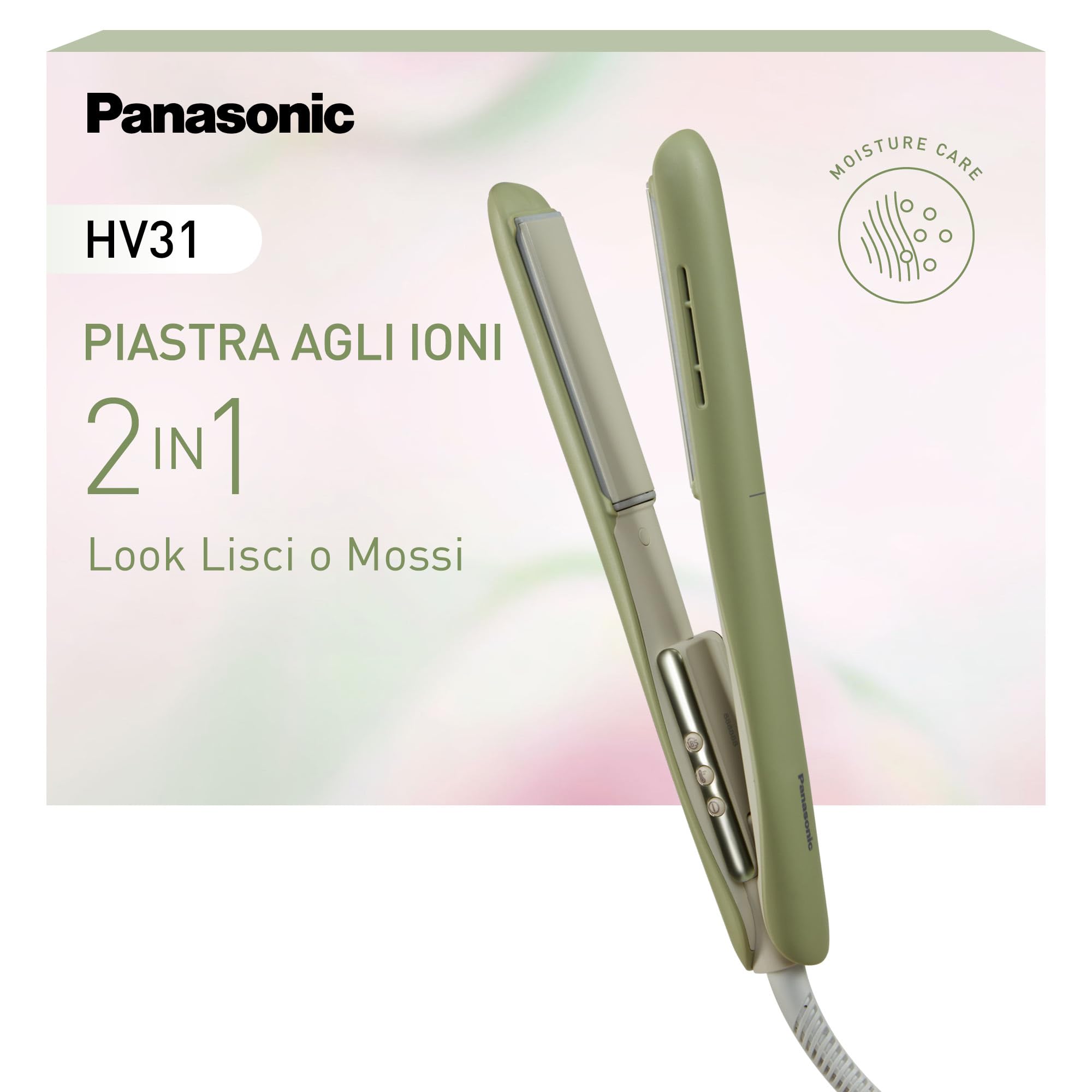 Panasonic EH-HV31-G503 Styler Ionico 2-in-1, Piastra e Arricciacapelli, 5 Temperature fino a 210°C, Piastre 3D, Blocco Viaggio, Tensione Automatica, Verde Matcha