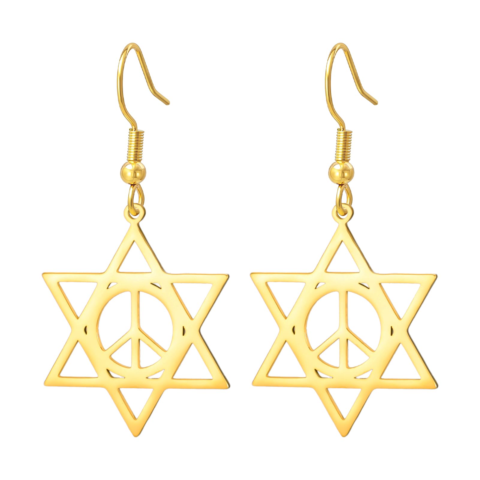 Star of David Peace Sign Earrings Stainless Steel Hexagram Dangle Earrings Jewish Protection Jewelry Hippie Accessories for Women