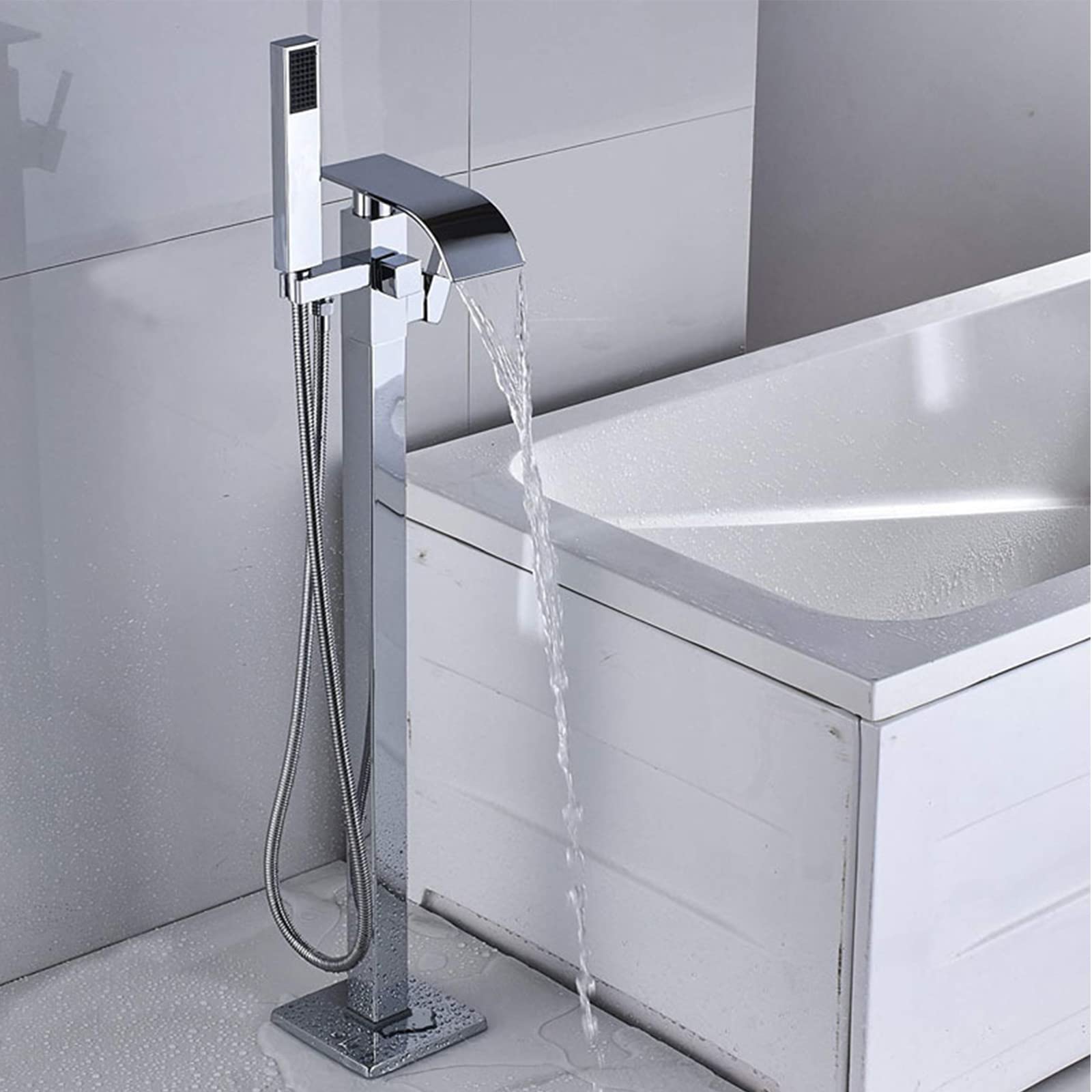 Robinet de baignoire autoportant cascade chromé en laiton