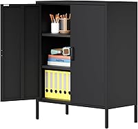 Vista 12 de Armario de almacenamiento de metal negro, armario de almacenamiento de casillero de metal con puertas y estantes, armario de almacenamiento
