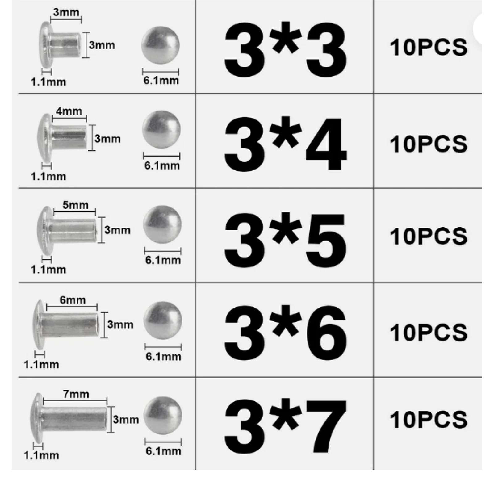 Rivet Tool Kit - 50 Rivets for Repair & Restoration -7 Rivet Tool Kit - 50 Rivets for Repair & Restoration -7