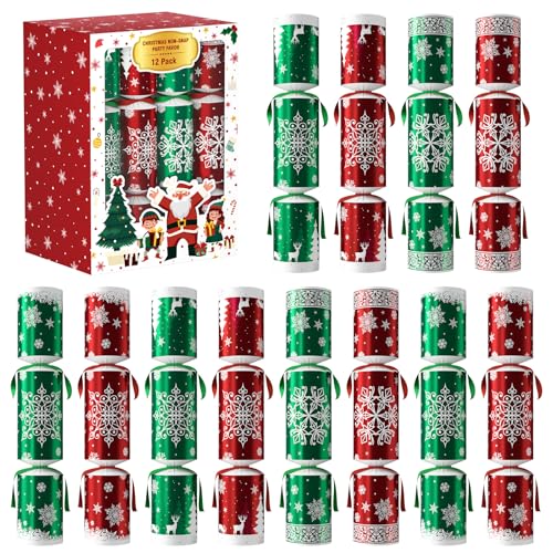TKMYAQ Set of 12 Christmas Crackers – Christmas No-Snap Party Table Favor with Party Hat,Joke & Little Gift,Inside for Xmas Thanksgiving Seasonal Holiday Events,Dinner Parties & Family Celebrations