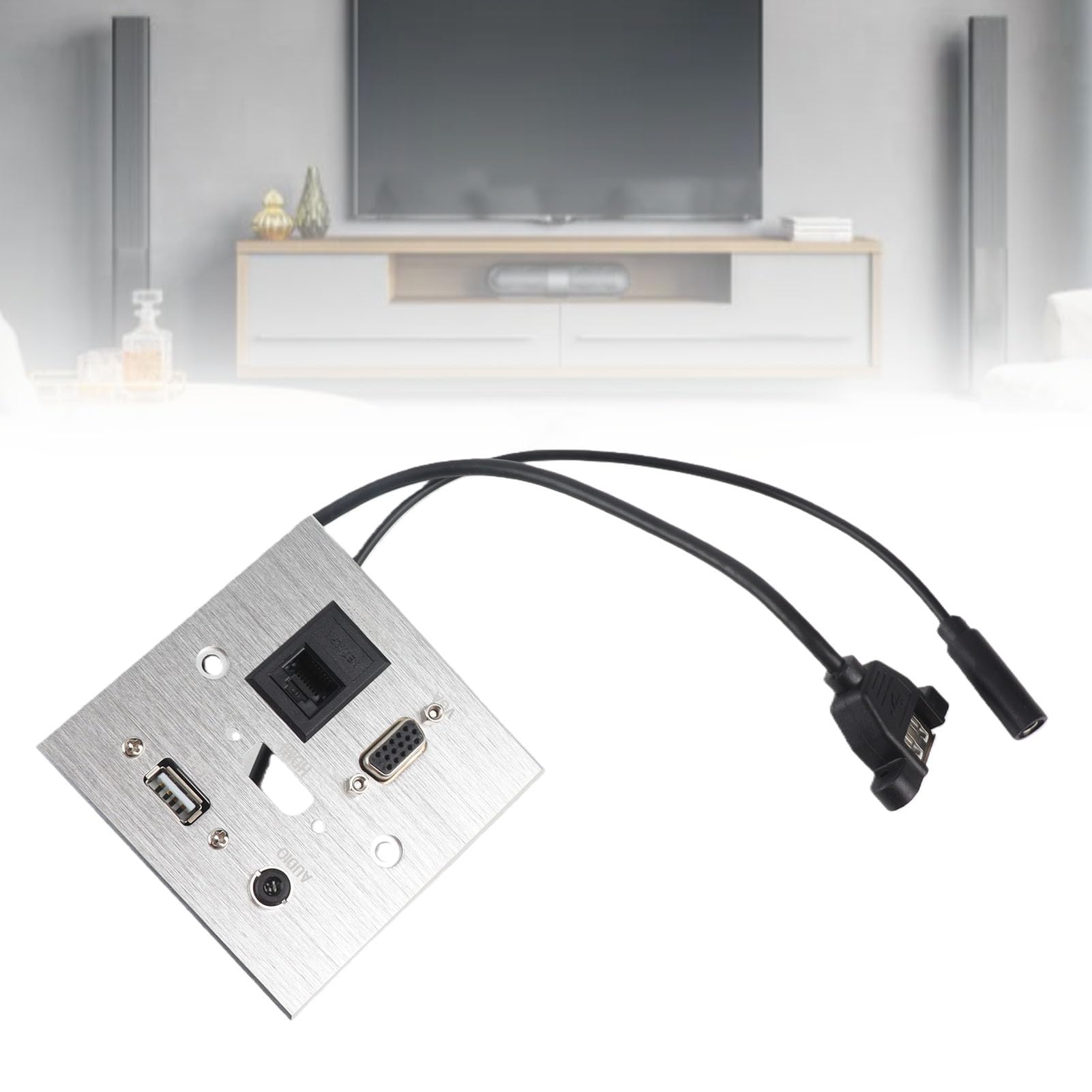 Zócalo Multimedia, USB HDMI VGA Audio de 3,5 Mm Red RJ45 Placa de Pared Multifunción, Salida de Panel de Información Multimedia para Oficina de Hotel en Casa