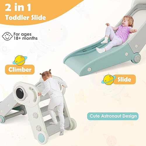 Miniatura 2 de BABY JOY Tobogán plegable para niños pequeños a partir de 18 meses, 2 en 1, plegable para interiores, escalador independiente, con escalador (azul y