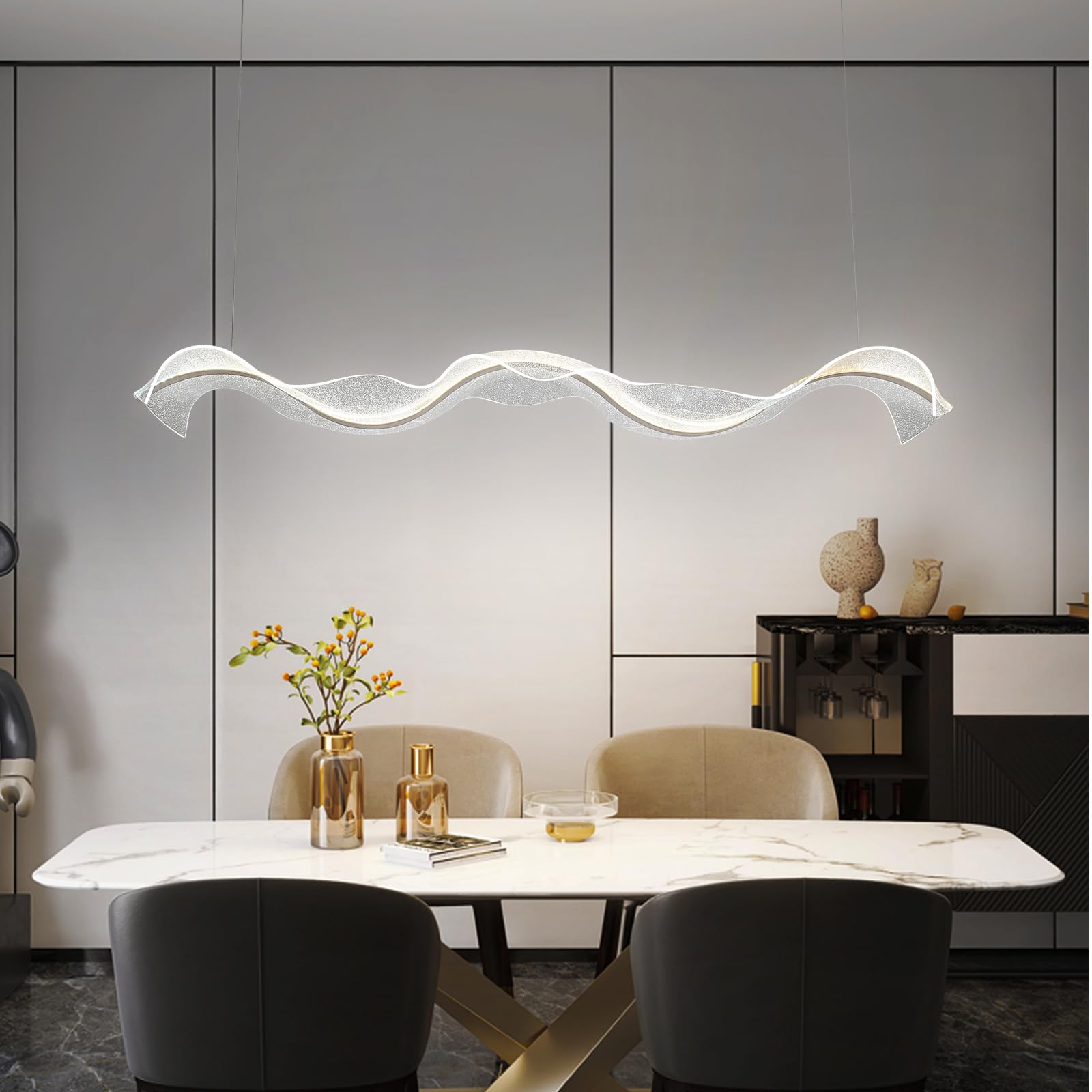 Kronleuchter, moderne LED-Pendelleuchte mit Fernbedienung, dimmbar, Esstisch-Pendelleuchte, Wellen-Deckenleuchten, verstellbar, für Kücheninsel, Schlafzimmer, Empfangshalle, Hängeleuchte