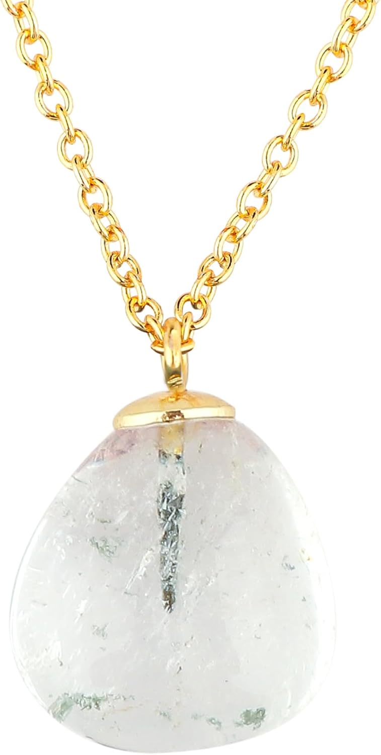 Natural Gemstones Pendant Necklace Polished Tumbled Crystals Necklace Handmade Jewelry Unique Fashion Jewelry For Women Adjustable Chain 18inch