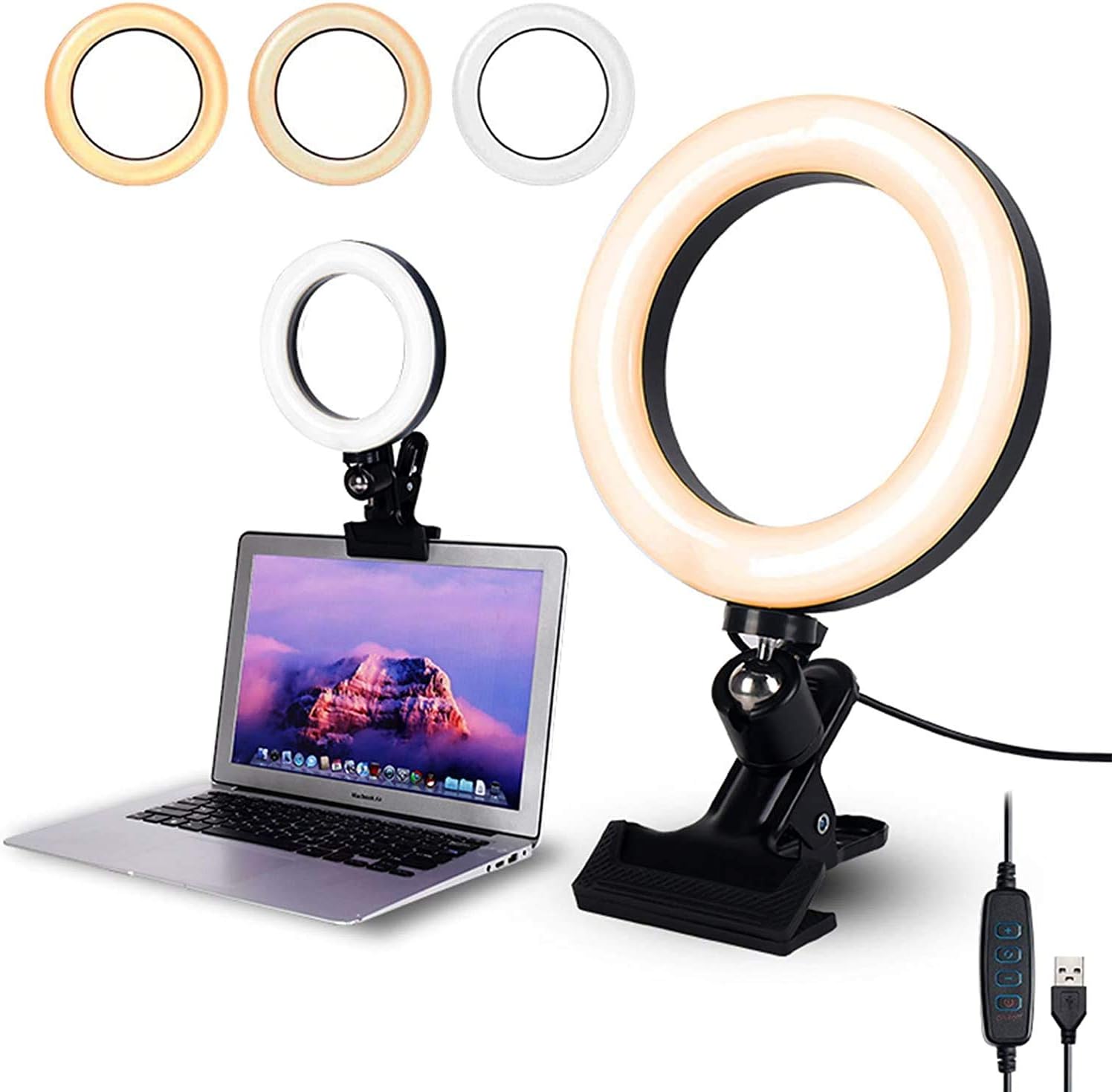 SHOPEE Video Conference Lighting,6.3" Selfie Ring Light with Clamp Mount for Webcam Light with 3 Light Modes&6 Level Dimmable for Laptop/PC Monitor/Desk/Bed/Office/Makeup/YouTube/TIK Tok