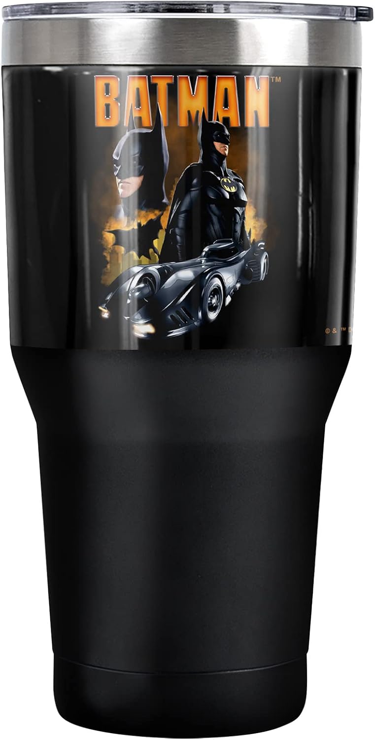 The Flash OFFICIAL Multiple Batman 30 oz Travel Tumbler, Stainless Steel, Vacuum Insulated with Leak Resistant Slide-Lock Lid