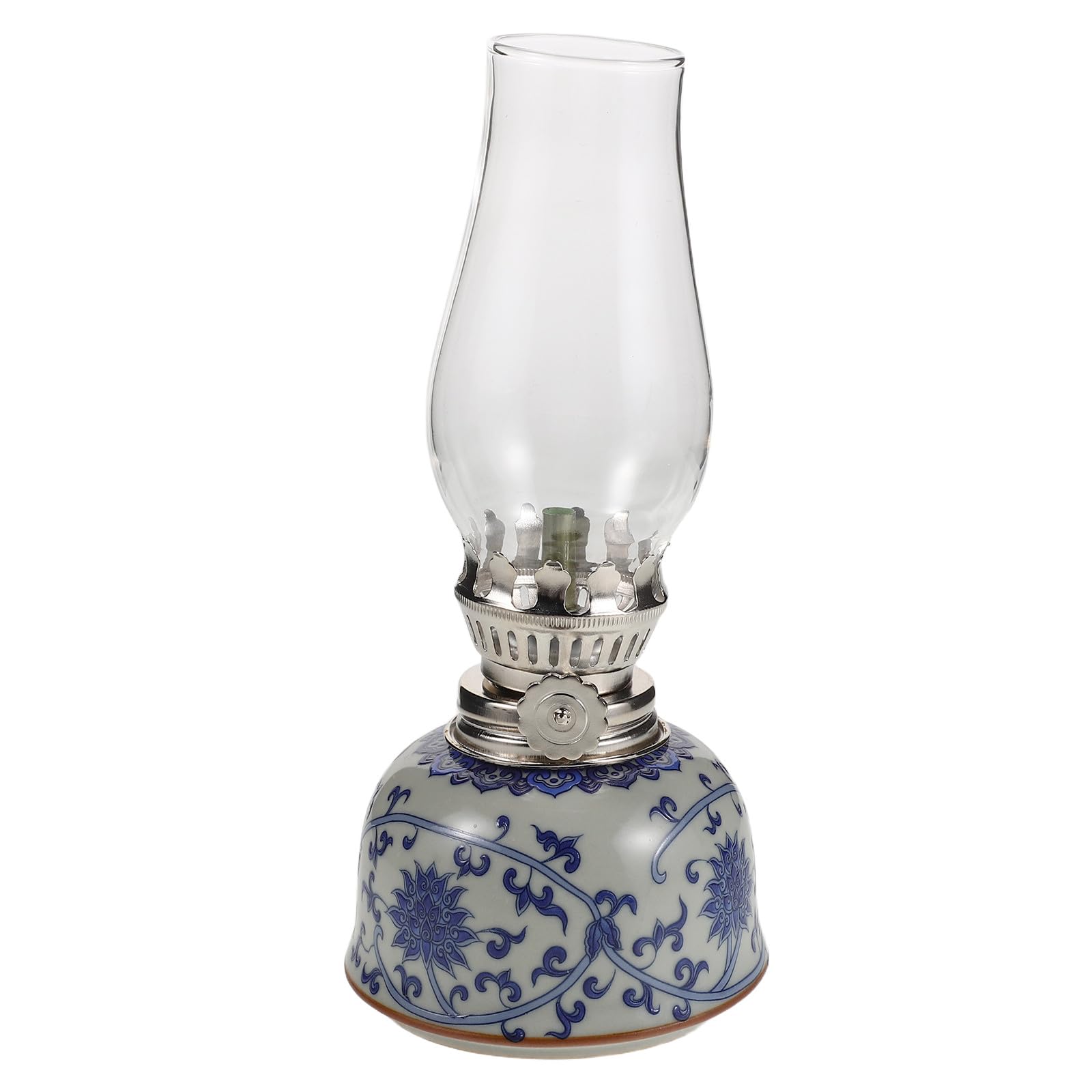 Lampe à huile en céramique vintage avec son motif lotus élégant